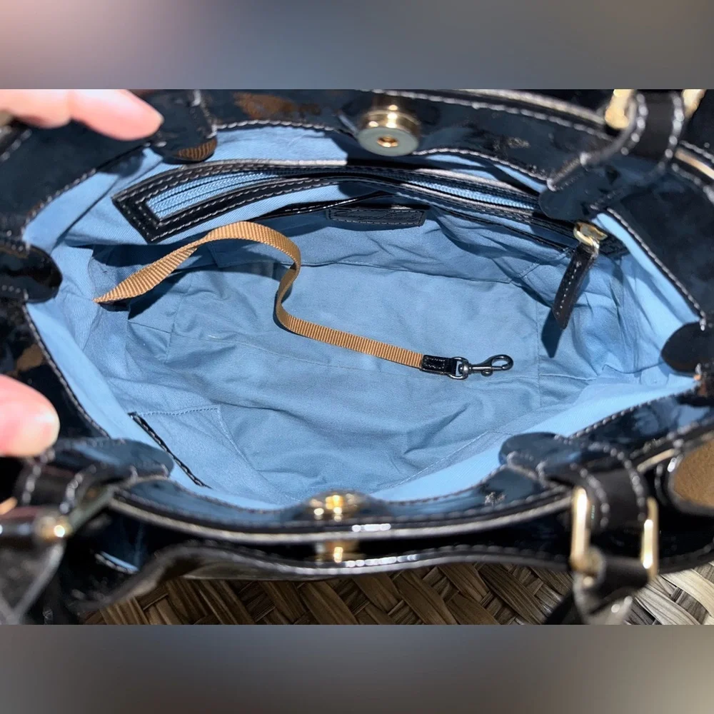 Dooney & Bourke Black Patent Leather Shoulder/Crossbody Satchel with Blue Lining - Picture 16 of 16